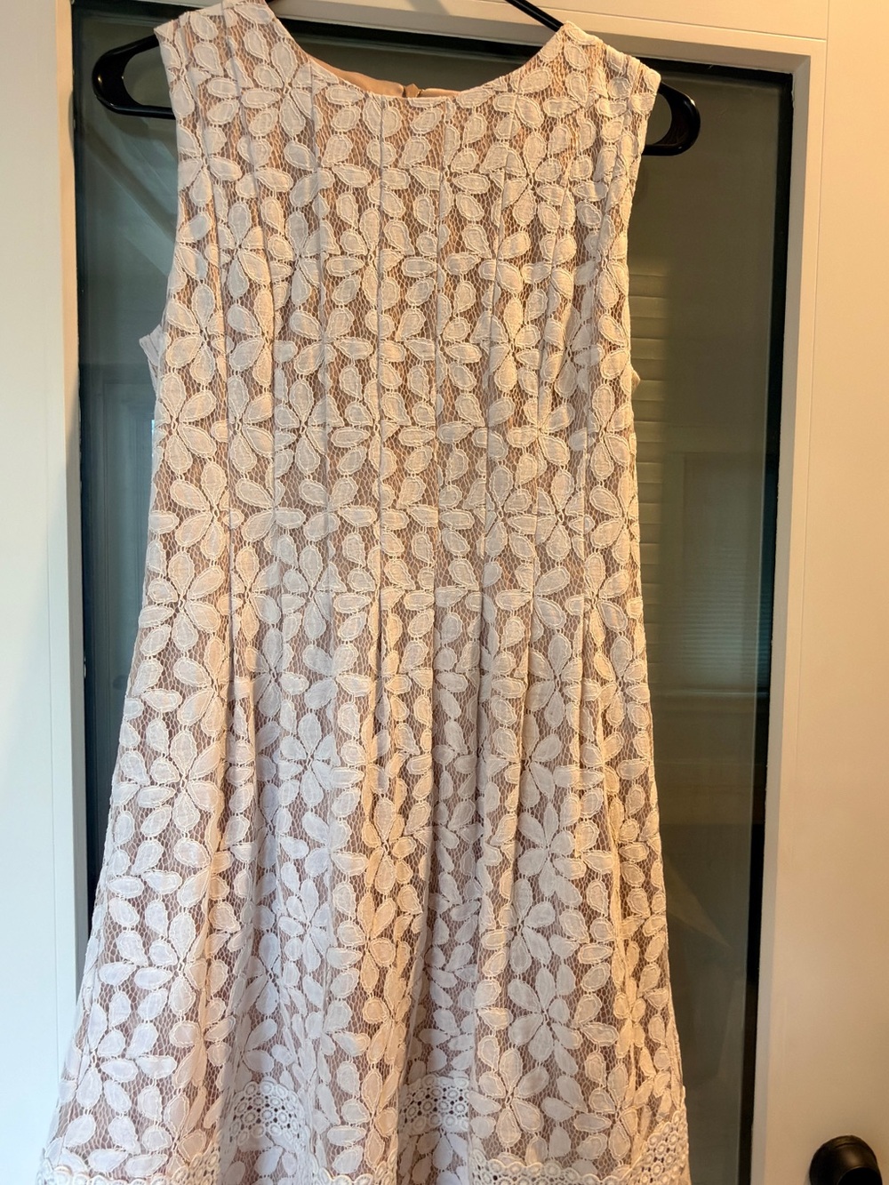 Eliza J Cream Floral Lace Sleeveless Fit-and-Flare Dress